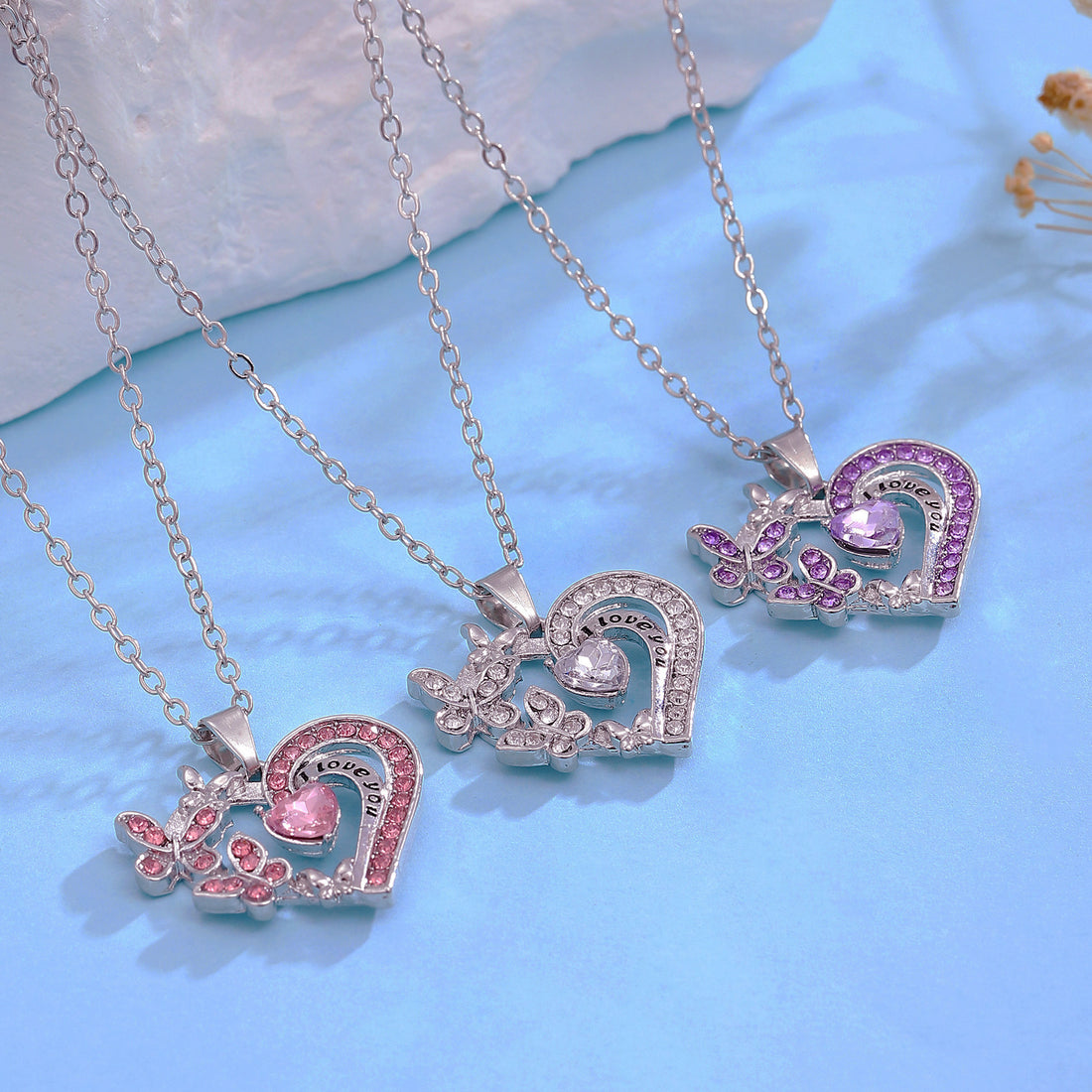 Ins Butterfly Love Necklace With Rhinestones Fashion Personality Hollow Heart-shaped Clavicle Chain Pendant Necklace For Valentine's Day - AMAZEALL