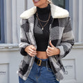 Casual Check Plush Lapel Jacket Lamb Fleece Check Pocket  Top - AMAZEALL