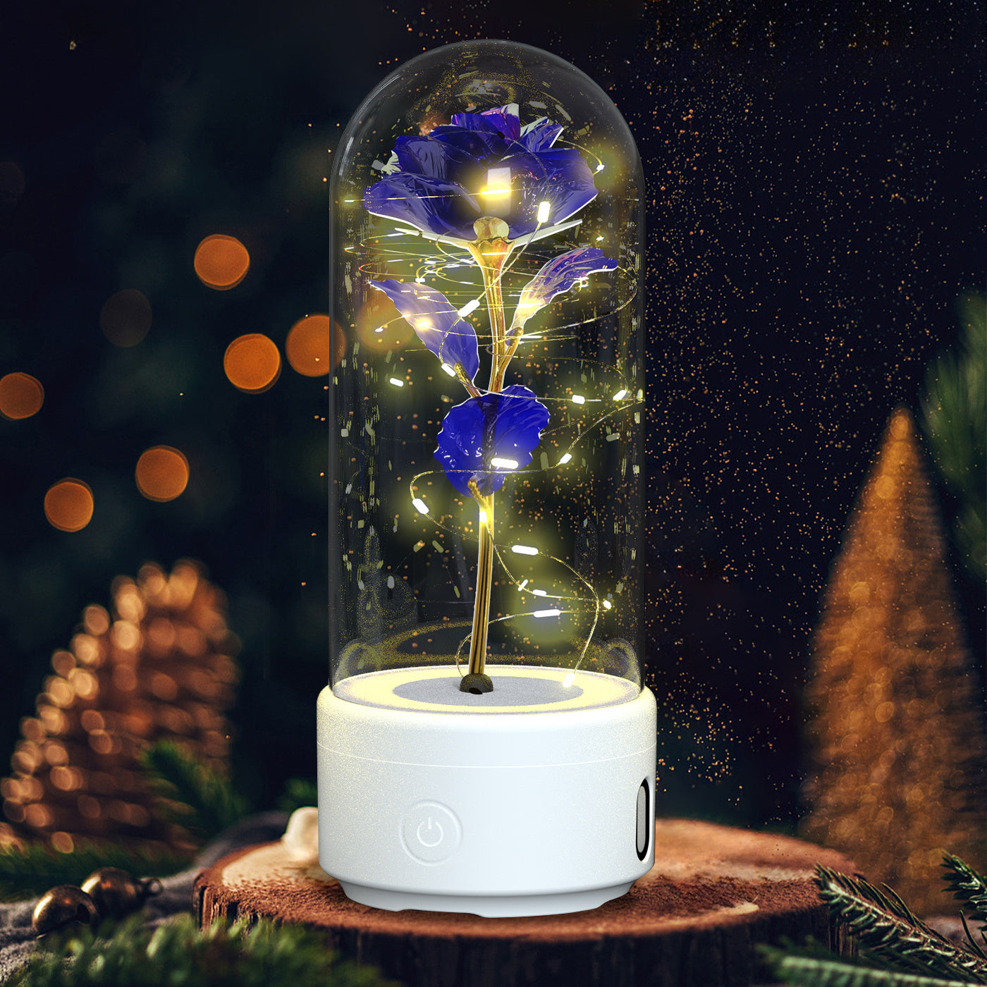 Creative 2 In 1 Rose Flowers LED Light And Bluetooth-compatible Speaker Valentine's Day Gift Rose Luminous Night Light Ornament In Glass Cover - AMAZEALL