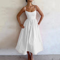 Women's Solid Color Printing Fresh Sweet Sexy Suspender Dress - AMAZEALL
