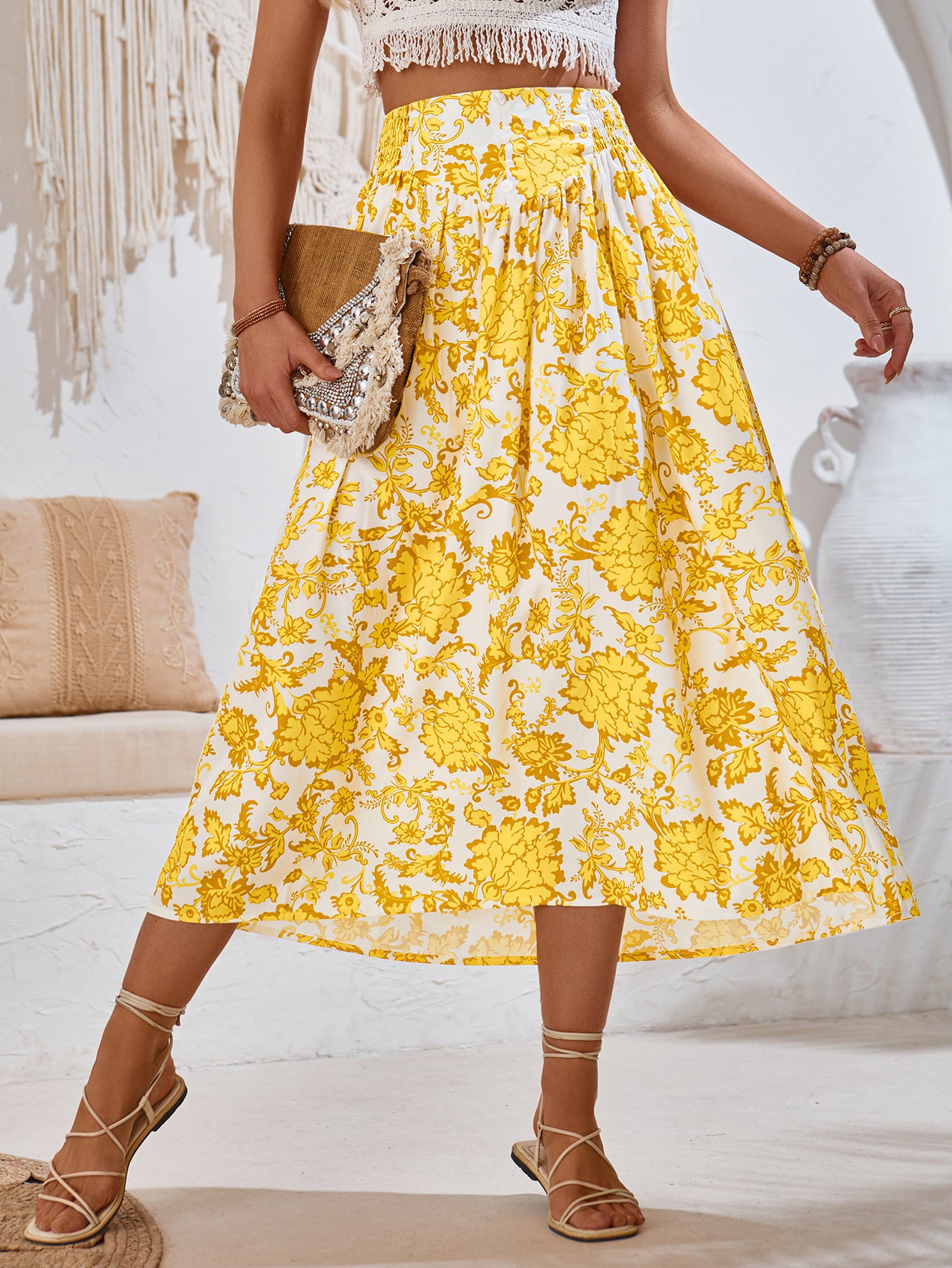 European And American Hot Print Casual Waist Tight Fresh Air Skirt - AMAZEALL