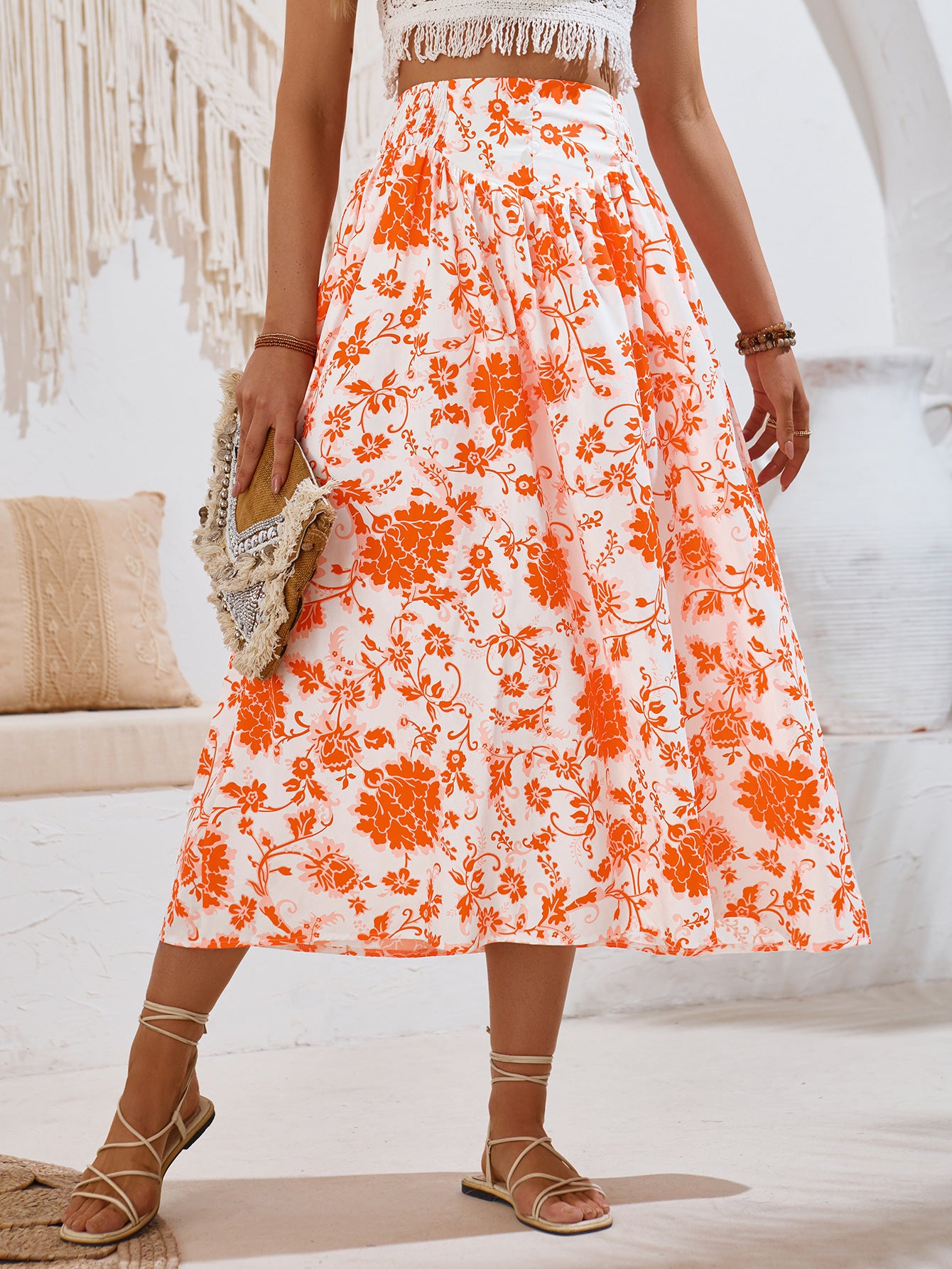 European And American Hot Print Casual Waist Tight Fresh Air Skirt - AMAZEALL