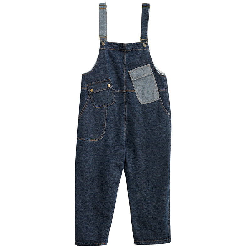 Cowboy overalls cropped pants women's age reducing loose wide leg jumpsuit - AMAZEALL