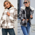 Casual Check Plush Lapel Jacket Lamb Fleece Check Pocket  Top - AMAZEALL