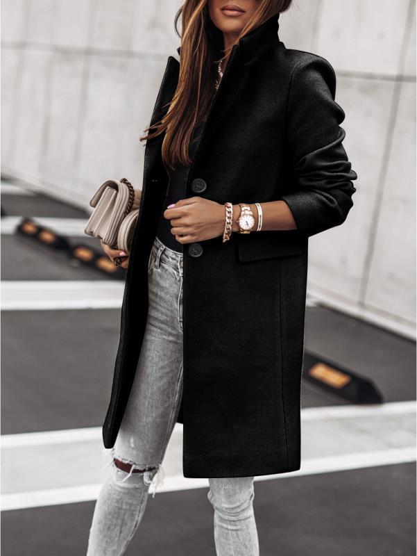 Simple Long Sleeve Button Nizi Coat - AMAZEALL