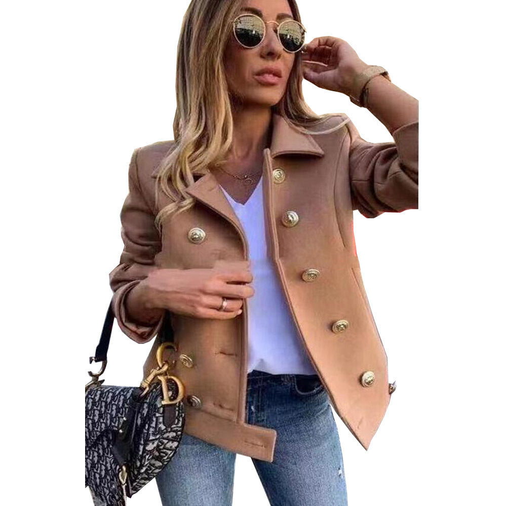 Autumn And Winter Slim Long-sleeved Double-breasted Suit Collar Woolen Coat - AMAZEALL