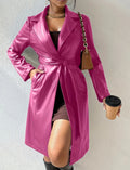 Long Sleeve Lapel PU Leather Jacket With Pockets Slim Fit Long Trench Coat Women's Clothing - AMAZEALL