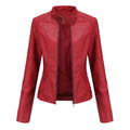 Biker Oversized Stand Collar Leather Jacket - AMAZEALL