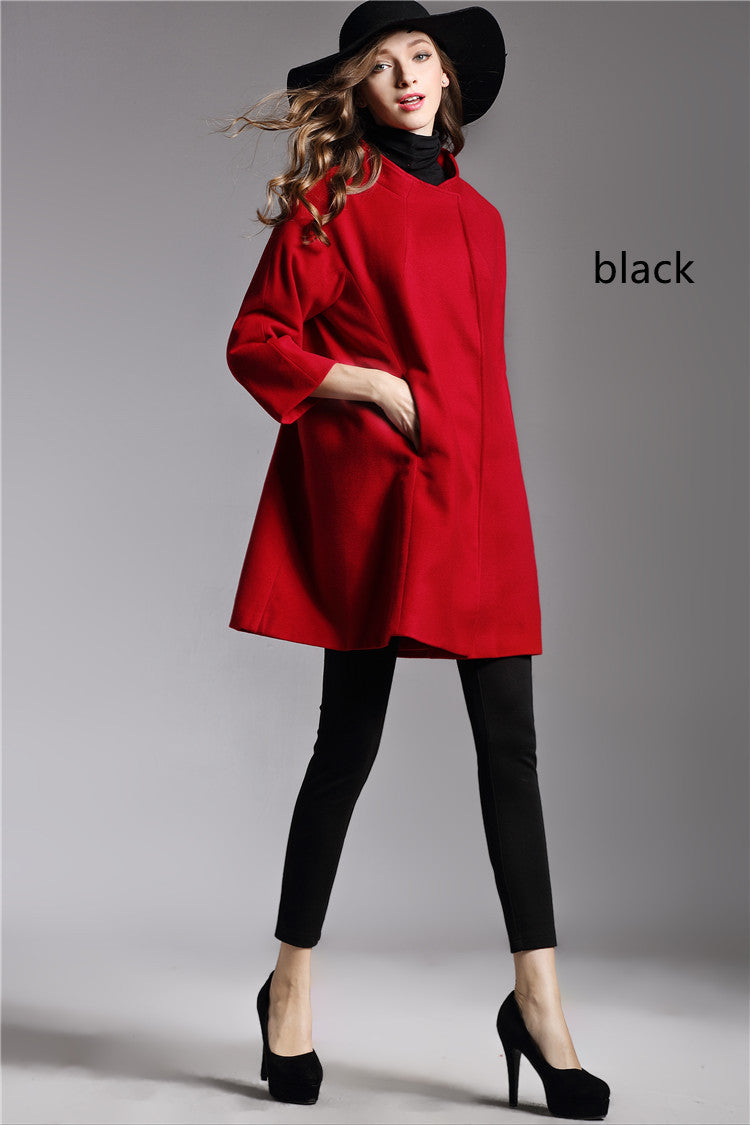 Loose Large Size Cloak Woolen Coat And Long Woolen Coat - AMAZEALL
