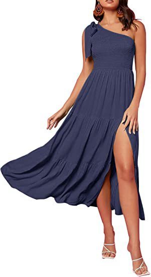 New Summer Fashion Women's One-shoulder Pleated Layered Hem Split Dress - AMAZEALL