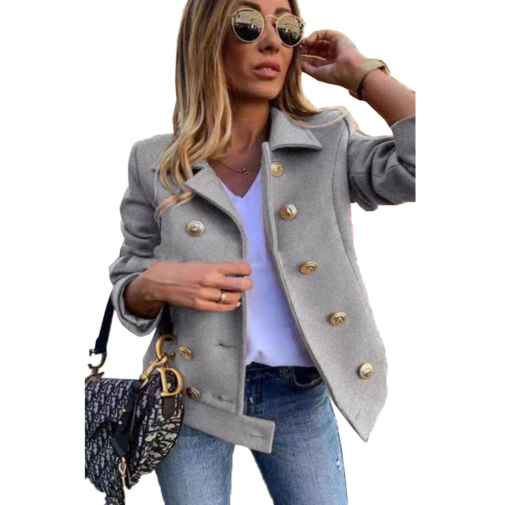 Autumn And Winter Slim Long-sleeved Double-breasted Suit Collar Woolen Coat - AMAZEALL