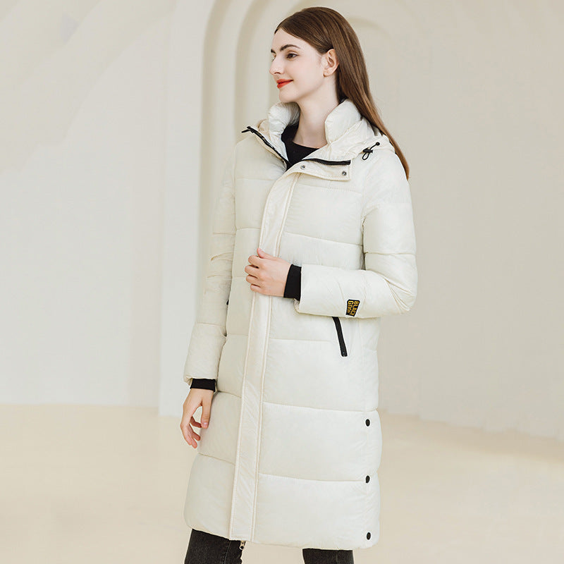 Winter Warm Hooded Coat With Pockets Fashion Simple Long Cotton Jacket Solid Color Outwear Women's Clothing - AMAZEALL