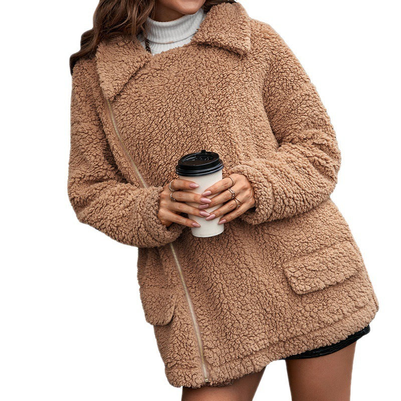 Loose Thickened Bubble Fleece Zipper Plush Coat - AMAZEALL