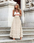Layered Ruffles Cake Skirt Summer Fashion A Line Swing Mesh Long Skirt Party Dress Women - AMAZEALL