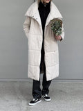 Fashion Large Lapel Long Coat Winter Warm Cotton Jacket With Pockets And Lace-up Design Casual Solid Color Thick Coat For Women Outwear Clothing - AMAZEALL