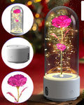 Creative 2 In 1 Rose Flowers LED Light And Bluetooth-compatible Speaker Valentine's Day Gift Rose Luminous Night Light Ornament In Glass Cover - AMAZEALL
