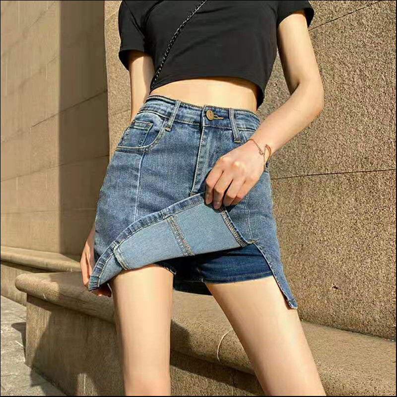 Fashionable And Simple Side Slit Denim Skirt - AMAZEALL