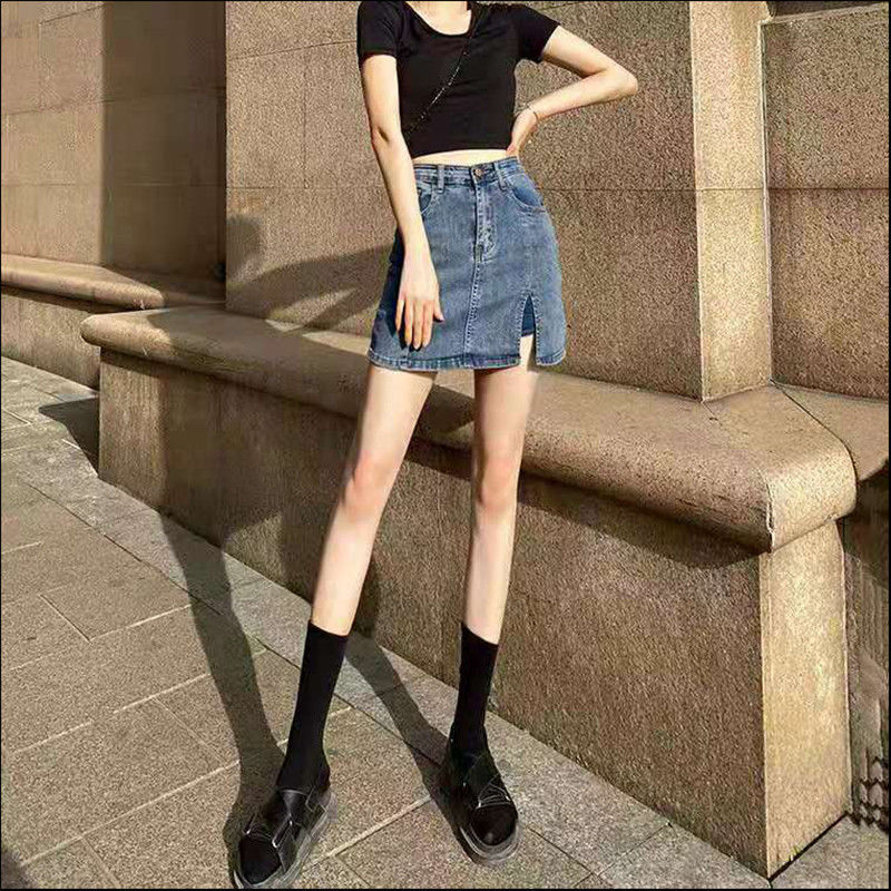 Fashionable And Simple Side Slit Denim Skirt - AMAZEALL