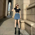 Fashionable And Simple Side Slit Denim Skirt - AMAZEALL