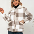 Casual Check Plush Lapel Jacket Lamb Fleece Check Pocket  Top - AMAZEALL