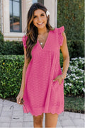 Lace Dresses With Pocket Summer Sleeveless Jacquard Cutout V-Neck Beach Dress - AMAZEALL