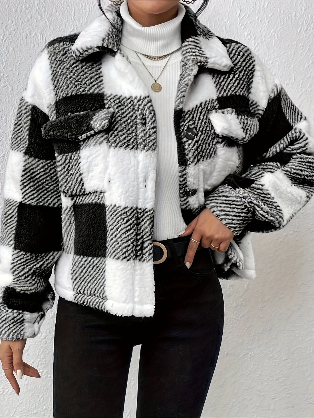 Double-sided Plush Patch Pocket Button Cardigan Casual Top Jacket For Women - AMAZEALL