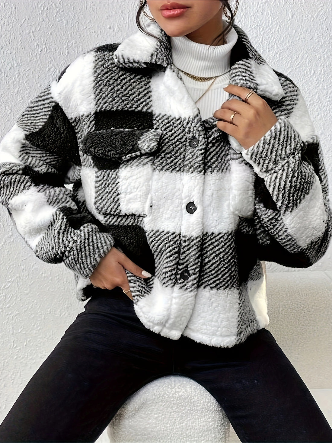 Double-sided Plush Patch Pocket Button Cardigan Casual Top Jacket For Women - AMAZEALL