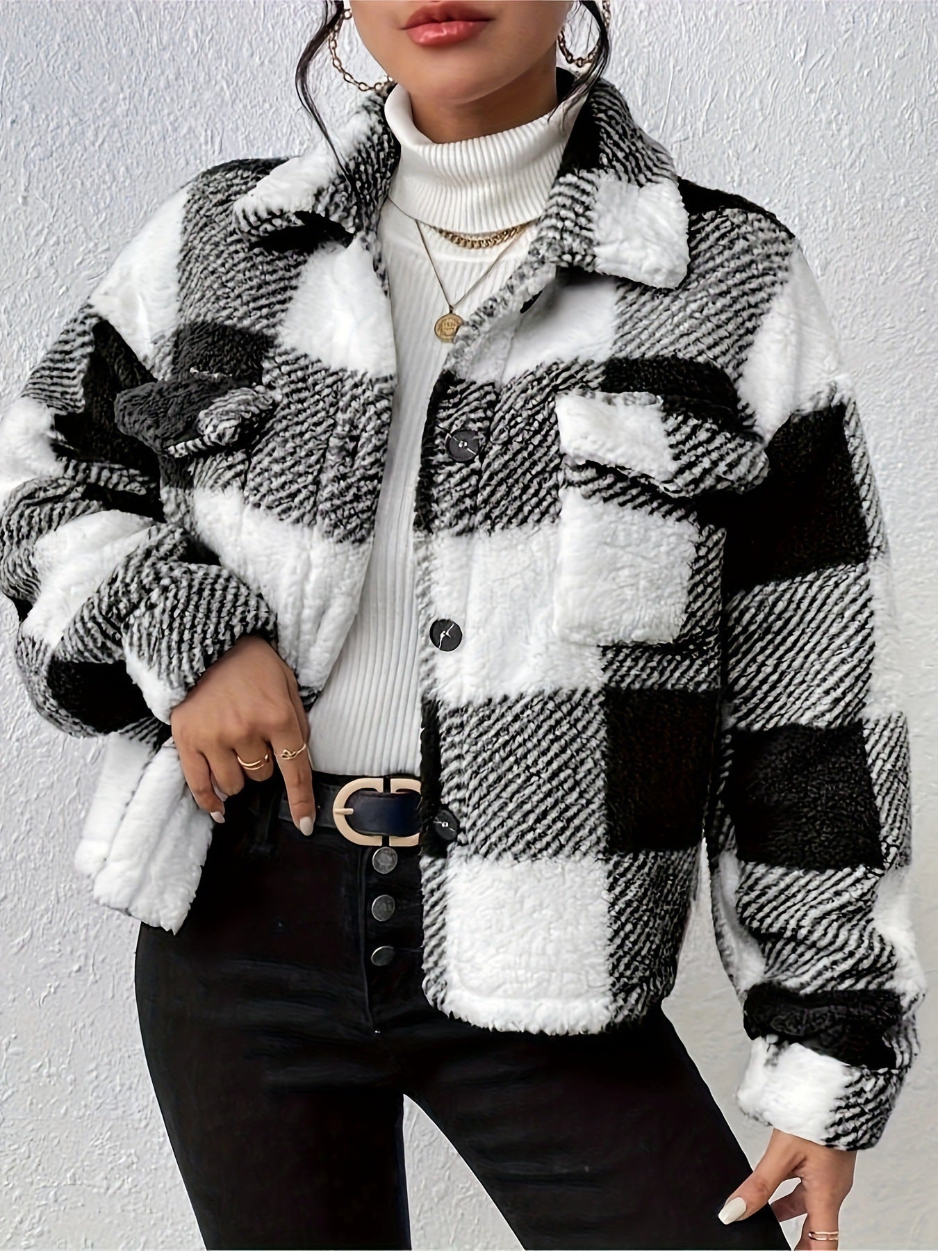 Double-sided Plush Patch Pocket Button Cardigan Casual Top Jacket For Women - AMAZEALL