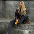 Solid Color Lapel Zipper Jacket Fashion Casual Long Sleeve Leather Coat Tops Women Clothing - AMAZEALL