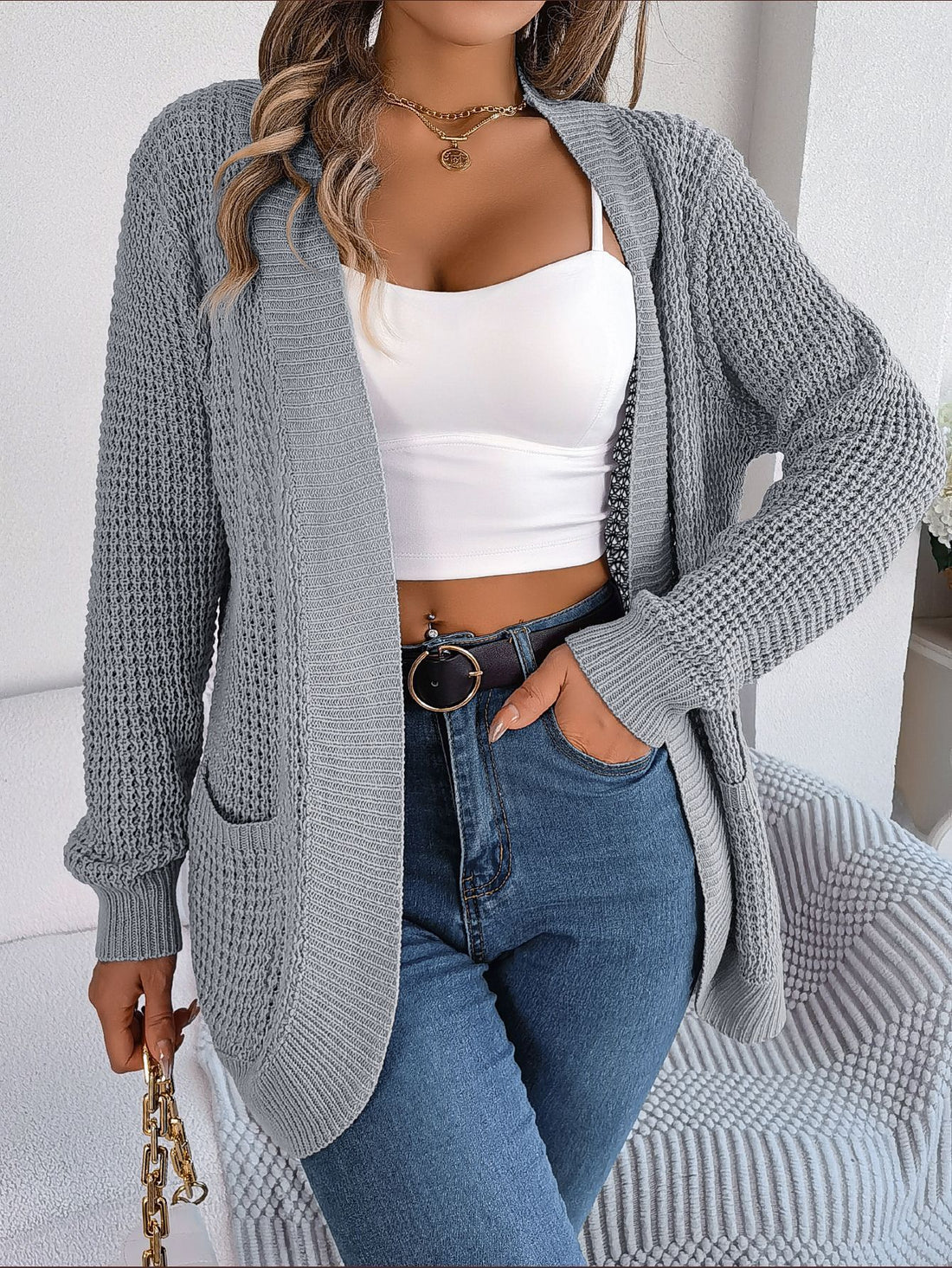 Autumn And Winter Casual Pocket Long Sleeve Knitted Sweater Cardigan Jacket - AMAZEALL