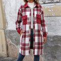 New Brushed Plaid Long Coat With Pockets Fashion Winter Jacket Outwear Women's Clothing - AMAZEALL