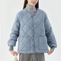New Rhombus Sewing Cotton Coat Winter Warm Round-neck Jacket With Pockets Lightweight Outerwear For Women's Clothing - AMAZEALL