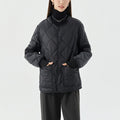 New Rhombus Sewing Cotton Coat Winter Warm Round-neck Jacket With Pockets Lightweight Outerwear For Women's Clothing - AMAZEALL