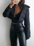 Fashion Zipper Hooded Short Coat Winter Mandela-color Jacket Outerwear Women's Clothing - AMAZEALL