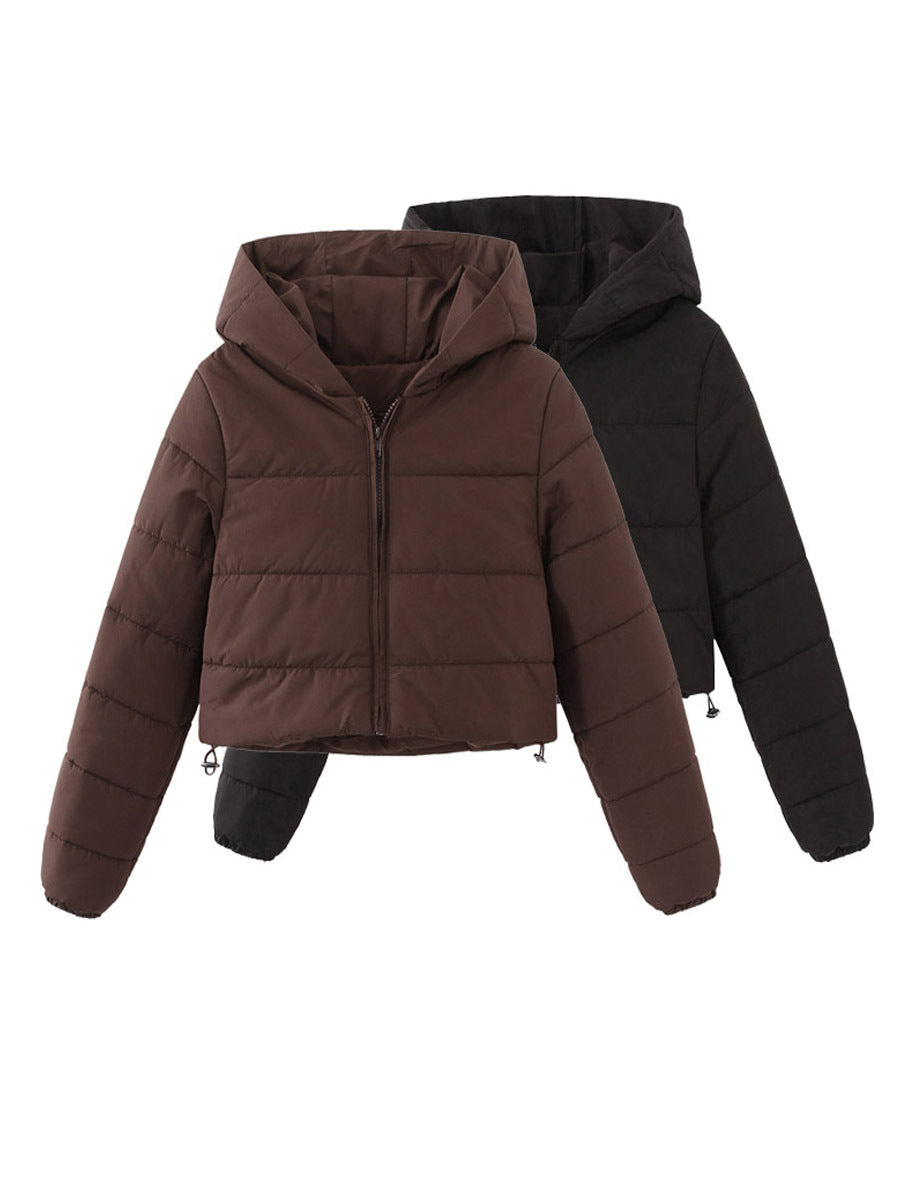 Fashion Zipper Hooded Short Coat Winter Mandela-color Jacket Outerwear Women's Clothing - AMAZEALL