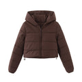 Fashion Zipper Hooded Short Coat Winter Mandela-color Jacket Outerwear Women's Clothing - AMAZEALL