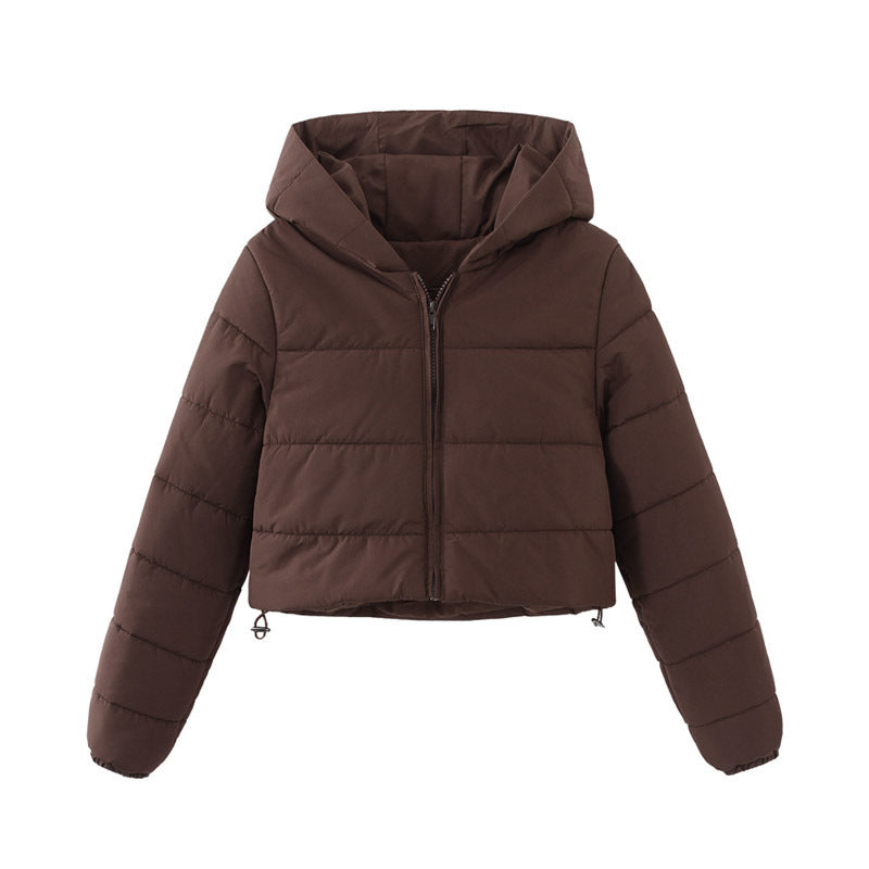 Fashion Zipper Hooded Short Coat Winter Mandela-color Jacket Outerwear Women's Clothing - AMAZEALL