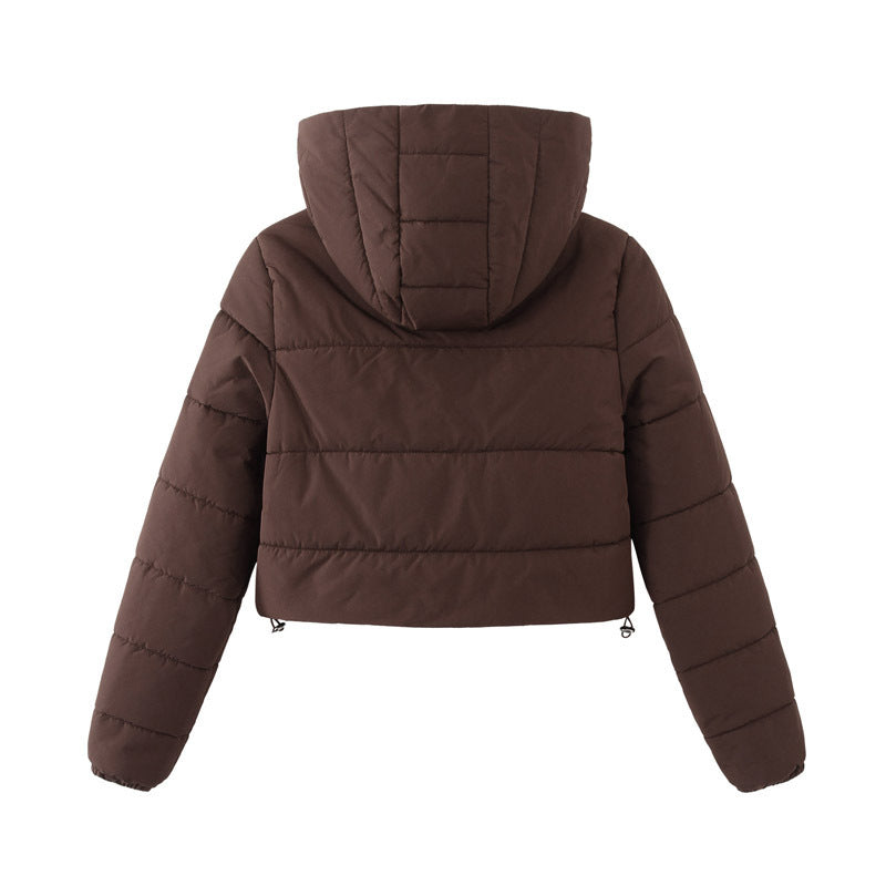 Fashion Zipper Hooded Short Coat Winter Mandela-color Jacket Outerwear Women's Clothing - AMAZEALL