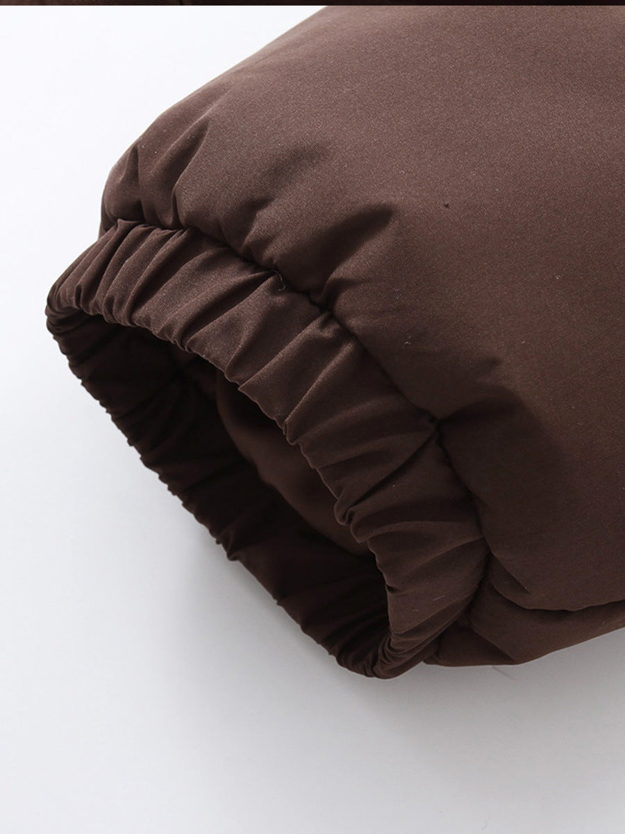 Fashion Zipper Hooded Short Coat Winter Mandela-color Jacket Outerwear Women's Clothing - AMAZEALL