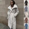 Fashion Large Lapel Long Coat Winter Warm Cotton Jacket With Pockets And Lace-up Design Casual Solid Color Thick Coat For Women Outwear Clothing - AMAZEALL