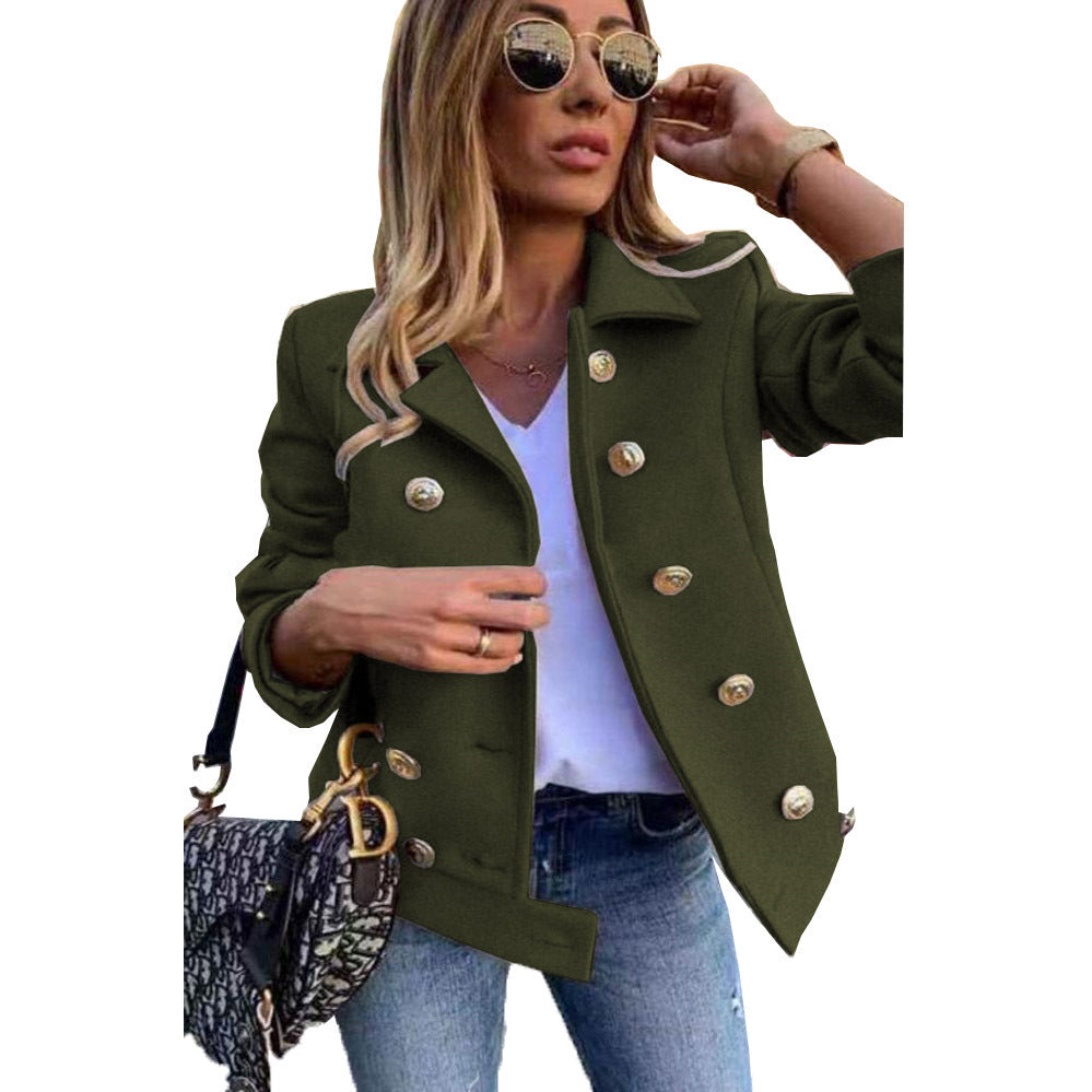 Autumn And Winter Slim Long-sleeved Double-breasted Suit Collar Woolen Coat - AMAZEALL