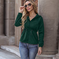 Spring And Summer New Women's Solid Color Casual Zipper Waist Lantern Sleeve Hooded Cardigan Jacket - AMAZEALL