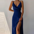 V-neck Slip Dress Low Cut Printed Slit Dress - AMAZEALL