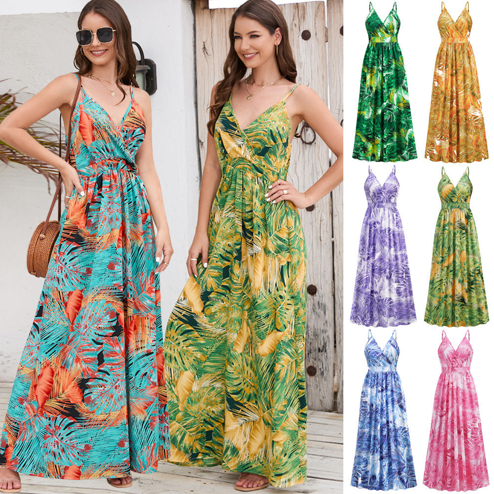 Flowers Long Dress Summer Swing Holiday Beach Dress - AMAZEALL