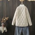 Winter Rhombus Sewing Coat With Pockets Warm Round-neck Button Jacket Lightweight Outerwear For Women's Clothing - AMAZEALL