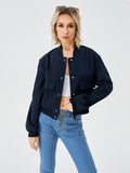Women's Lightweight Cropped Bomber Jacket Casual Long Sleeve Varsity Jacket With Pocket Fashion Y2k Jacket Streetwear - AMAZEALL