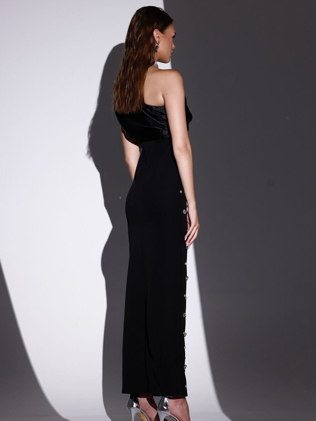 Off-shoulder Diamond Black Evening Dress - AMAZEALL