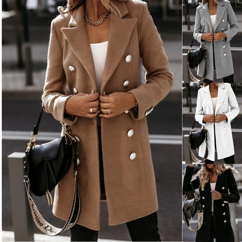 Long-sleeve Blazer-collar Double-breasted Nizi Coat - AMAZEALL
