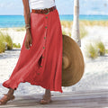 Women's Fashion Cotton Linen A-Line Hip Mid Waist Long Skirt - AMAZEALL