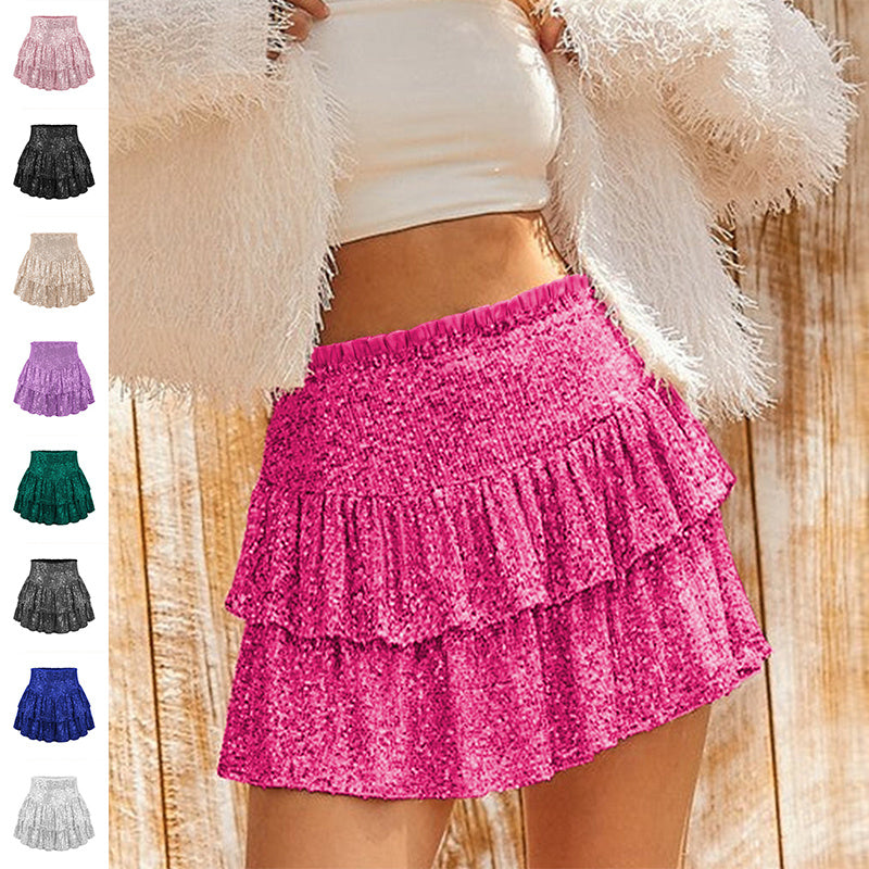 High Waist Sequined Pleated Skirt Women's Clothing Hot Girl Party Short Dress - AMAZEALL